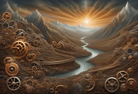 Gearstyle, Wide Intricate Mesmerizing Mountain Landscape Whe... — SDXL AI Prompt: gearstyle, wide intricate mesmerizing mountain landscape where the mountains are...