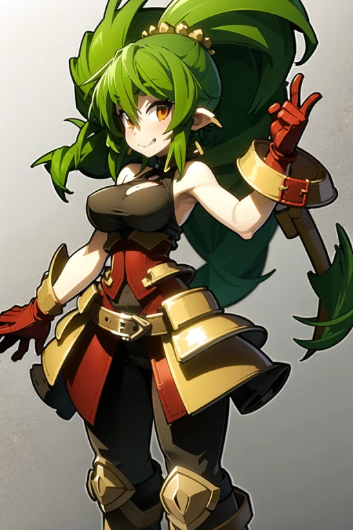 1girl, Loraankama0.7, Green Hair, Pale Skin, Dark Armor