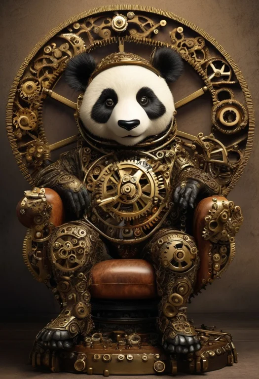 Whimsical Gearstyle Steampunk Cute Panda Made Of Brass Gears...