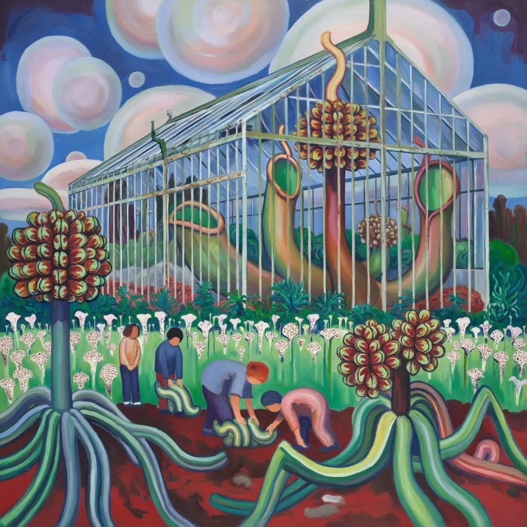 Very Detailed Acrylic Painting. A Decrepit Botanical Glassho...