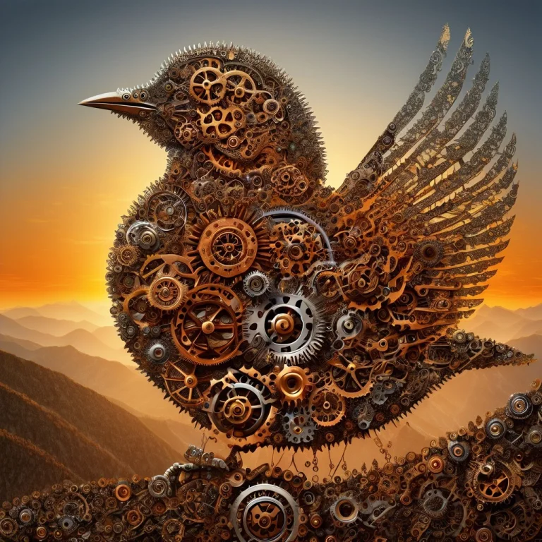 A Bird Made Of Gears, Flying Over Mountains Made Of Gears, I...