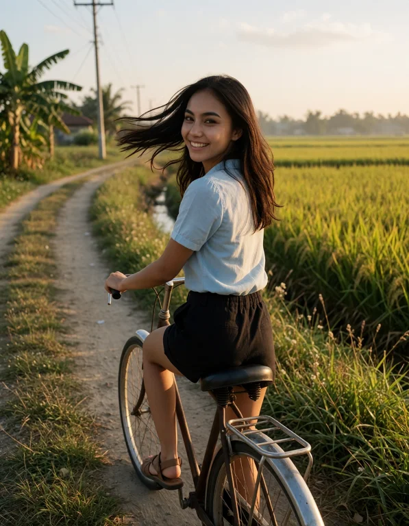 A Medium-close Portrait Of Dr0slinh. She Is Riding An Old Bi...