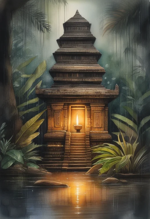 Best Quality, Highly Detailed, A Sunken Temple Half-swallowe...