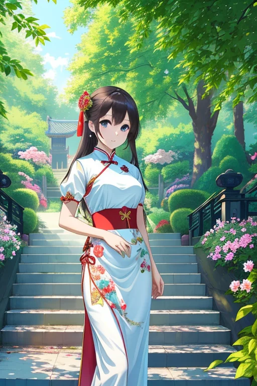 Masterpiece, Best Quality, 1girl Wearing Chinese Dress, Blue...