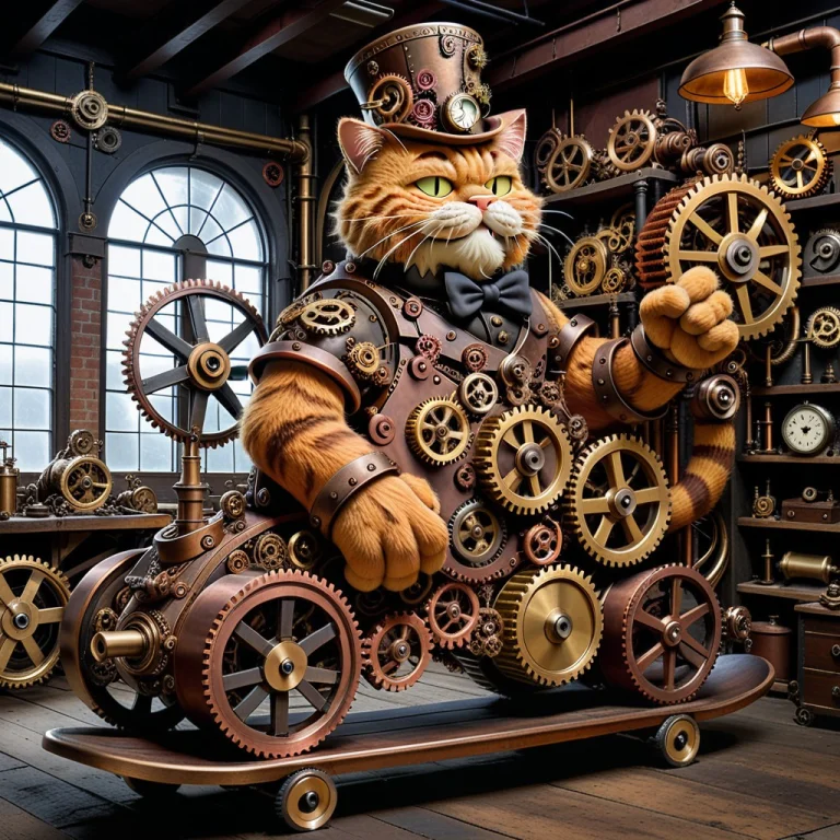 Interlocking Gears, Garfield Cat Constructed Entirely From L...
