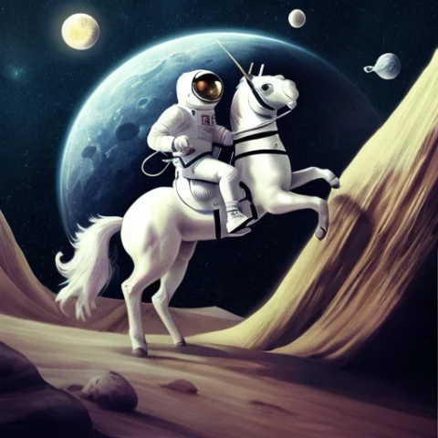 Astronaut Riding A Unicorn On The Moon — Stable Diffusion AI Prompt: astronaut riding a unicorn on the moon