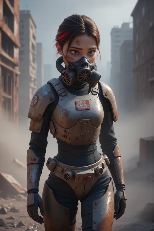 Woman, Solo, Tattered Scavenger Gear, Makeshift Armor Patche...