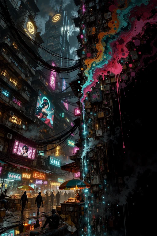 A Monumental, Vertical Cyber-noir Masterpiece Capturing A Br...