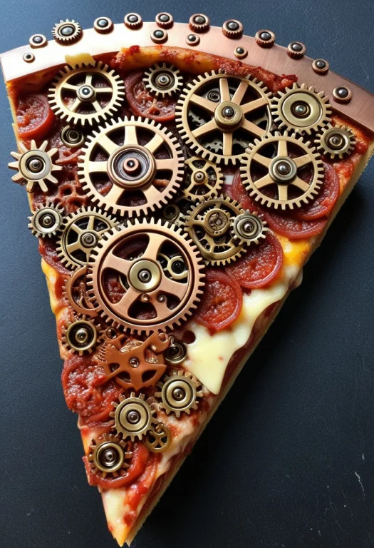 Gearstyle, A Pizza Slice With Cog Pepperoni And Dripping Gea...