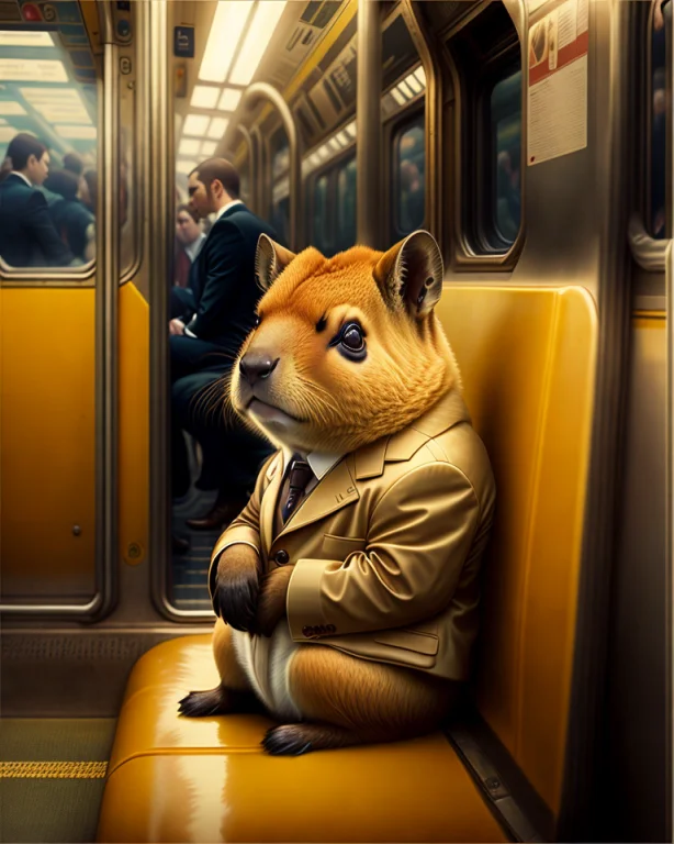 Cute Capybara Wearing A Suit Sitting In The London Undergrou...