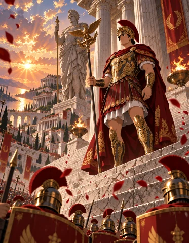 Loratraining2617621-202609161836005821 Z1os, Grand Anime Vis... — Stable Diffusion AI Prompt: z1os, grand anime vision of an adult Roman emperor standing high above the city...