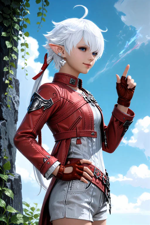 Alisaieffxiv, White Hair, Red Ribbon On Hair, Single Silver...