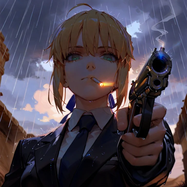 Masterpiece, 1girl, Solo, Fate, Saber, Black Suit, From Belo...