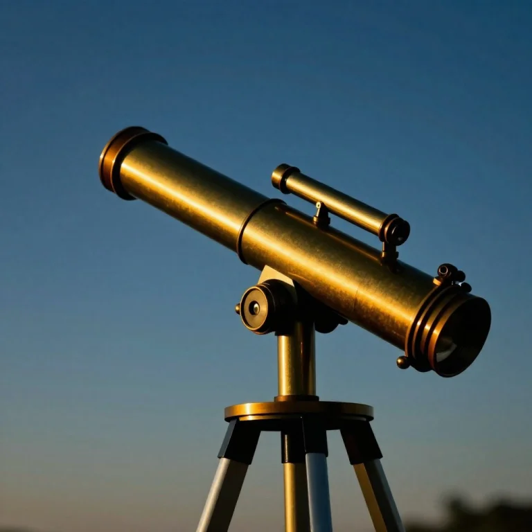 A Brass Telescope Aimed At A Night Sky, Golden Hour Light, H...