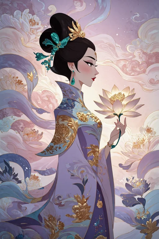 Medium Side-profile Portrait Of An Elegant Celestial Empress...