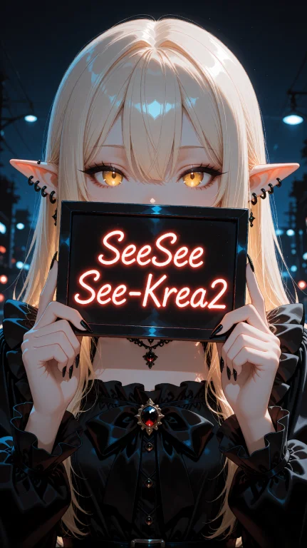 A Close-up Shot Of A Blonde Anime-style Elf Captures Her Hol...