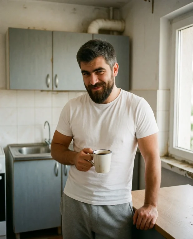 Mirc3a, Standing In The Kitchen Of His Simple Bucharest Apar...
