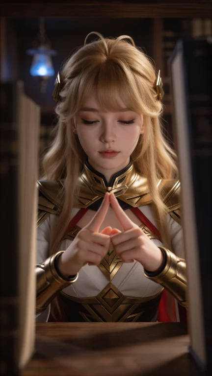 蕾娜,深夜的魔法图书馆内，一盏幽蓝的魔法浮灯悬在半空照亮了狭...
