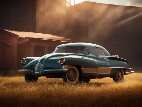Farm With Oldtimer Car, Retrofutur5-400, Carhelper, God Rays... — Stable Diffusion AI Prompt: Farm with oldtimer car, retrofutur5-400, carhelper, god rays, dust particles, vo...