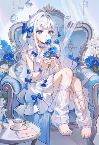 An Eye-level, Medium Shot Depicts A Female Character With Lo... — Stable Diffusion AI Prompt: An eye-level, medium shot depicts a female character with long, wavy white hair...