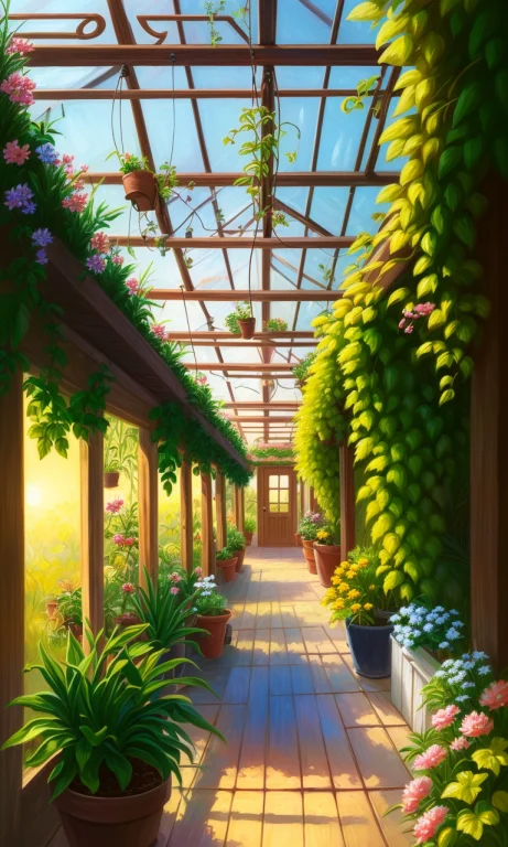 An Old Greenhouse Overgrown With Plants, Cottagecore Style,...