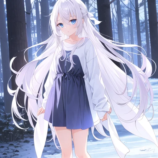 White Hair, 1 Girl, Blue Eyes, Glowing Blue Eyes, Cute, Beau...