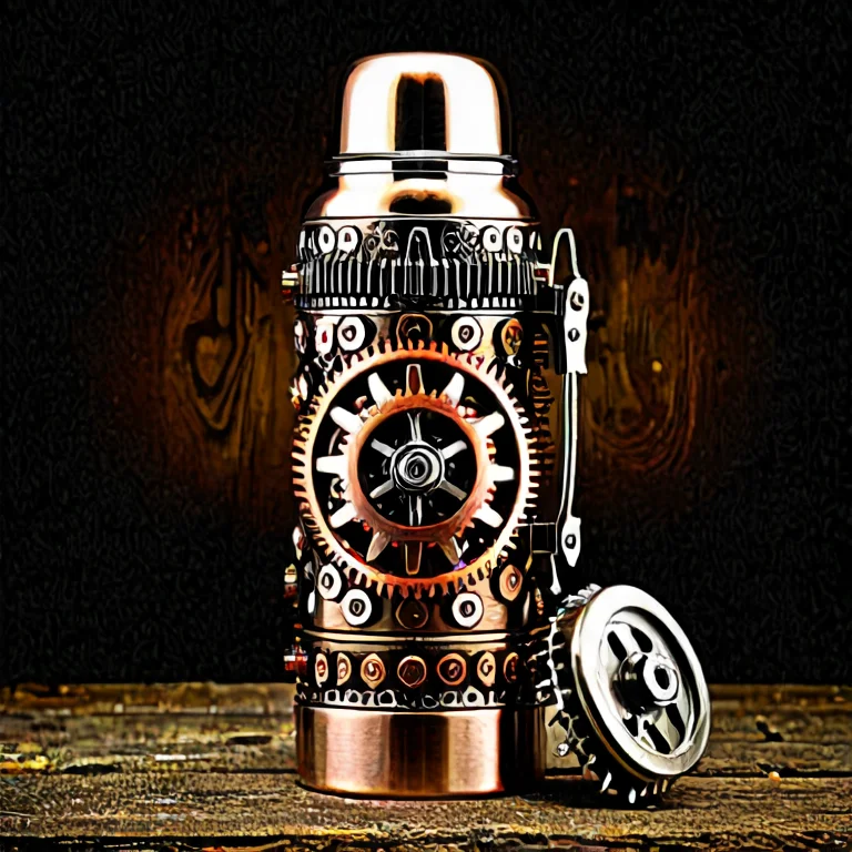 A Heavy-duty Travel Thermos Sitting On A Wooden Table, Manuf...