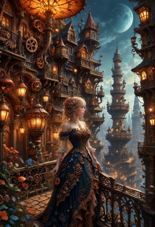 An Intricate Medium Shot Of A Beautiful Steampunk Fairy With...