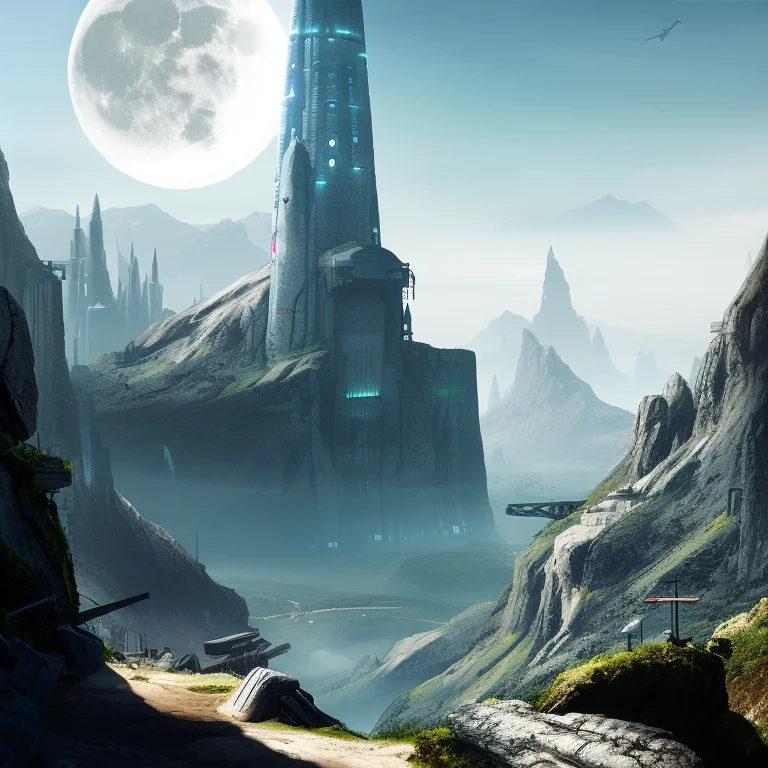 Moon Station, White Block Buildings, Foreign Planet, Painted...