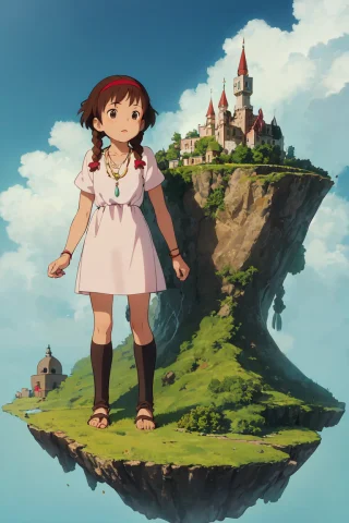 Ghibli Style, Sheeta, 1girl, Standing, Red Hairband, Brown H... — Stable Diffusion AI Prompt: ghibli style, sheeta, 1girl, standing, red hairband, (brown hair:1.3), (twin bra...