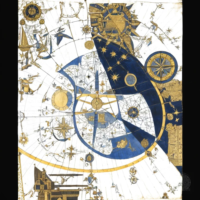 Ancient Celestial Portolan Star-chart On Foxed Vellum, Hand-...