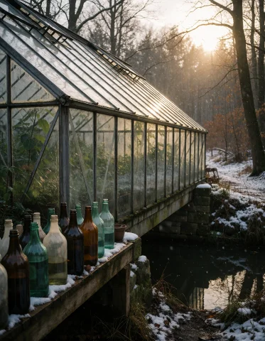 Create An Original Vertical Composition Depicting A Greenhou... — Stable Diffusion AI Prompt: Create an original vertical composition depicting a greenhouse bridge joining tw...