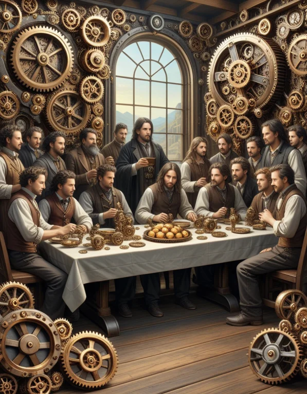 The Painting The Last Supper Made Outof Steampunk Gears, Gea...