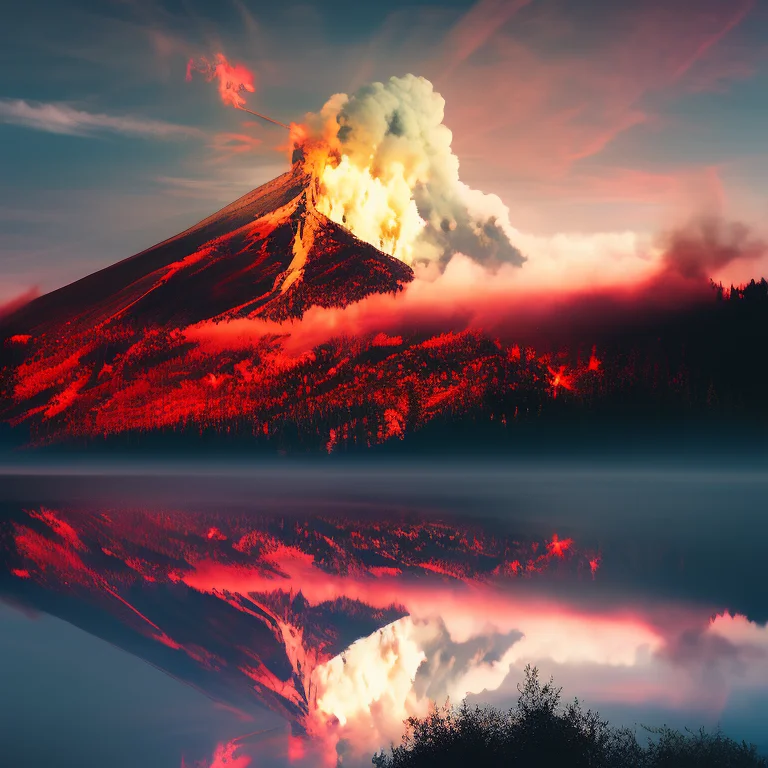 Dblx Volcano Exploding Violently With Giant Plumes Of Colorf...