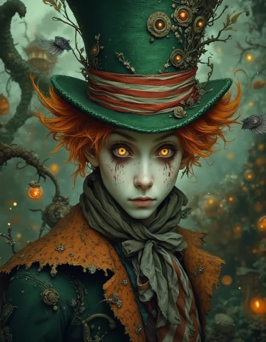 Stylized Gothic Portrait Of An Eccentric Mad Hatter Inspired... — FLUX AI Prompt: Stylized gothic portrait of an eccentric Mad Hatter inspired by the dark whimsic...