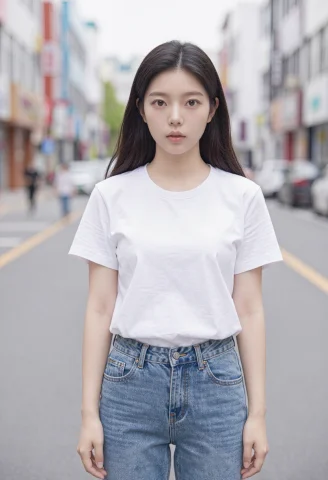 Chidaengluna, Full Body Shot Of A Young Woman Standing On A... — Stable Diffusion AI Prompt: ChidaengLuna, full body shot of a young woman standing on a city street, white t...