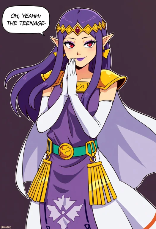 H1ld4, Red Eyes, Purple Hair, Long Hair, Pointy Ears, Makeup...