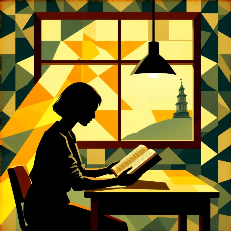 Art Made Of Geometric Shapes. Student. Studying. Sitting At...