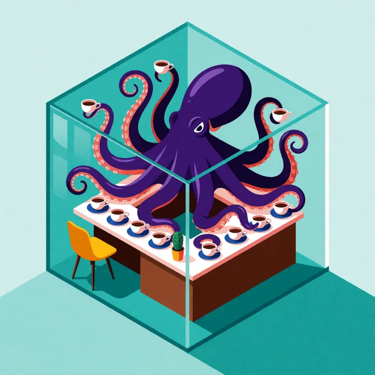 Vector Flat Design Illustration Of An Elegant Purple Octopus...