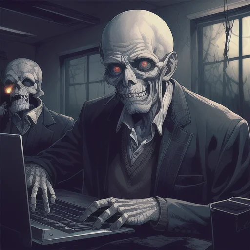 An Old Man In An Office, Zombie, Rotting, Skeletal Jaw, Typi...