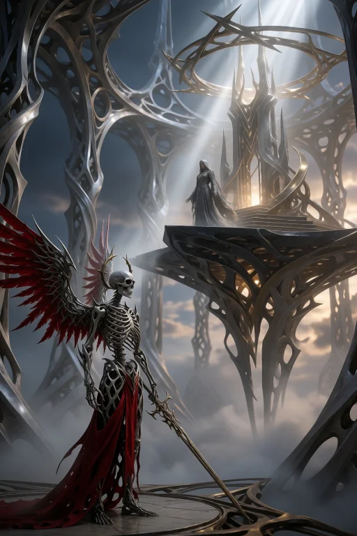 A Full-body View Of A Slender White Filigree Skeleton White...