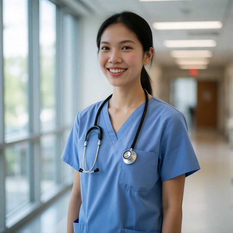 Photo Of A Smiling 20yo Asian Nurse, Skinny Body, She Has An...