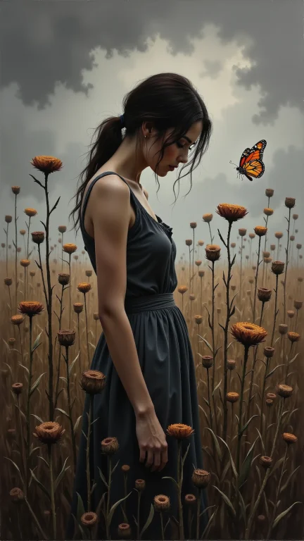 Aidmahidreamstyle, A Moody Oil Painting Of A Woman Standing...