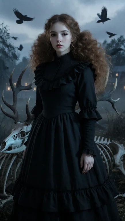 A Young Woman With Pale Skin And Voluminous, Curly Reddish-b...