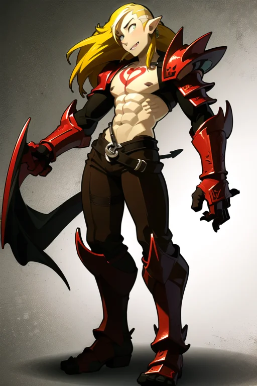 1boy, Muscular Male, Yellow Hair, Pale Skin, Black Armor, An...