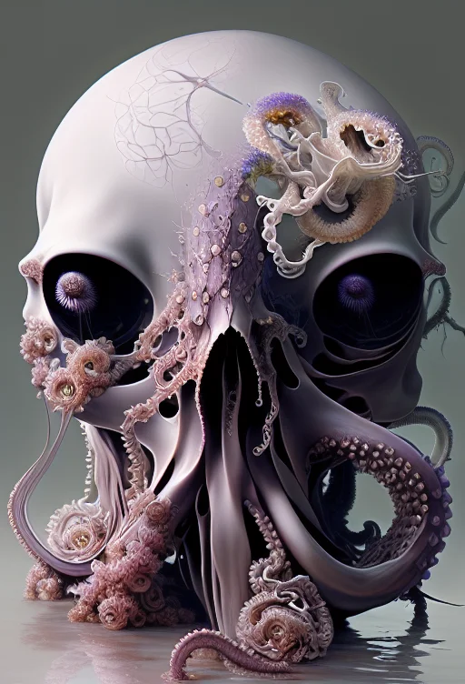 Oil Painting Of A Skull Vase Of Flowerscovid Virus On A Tabl...