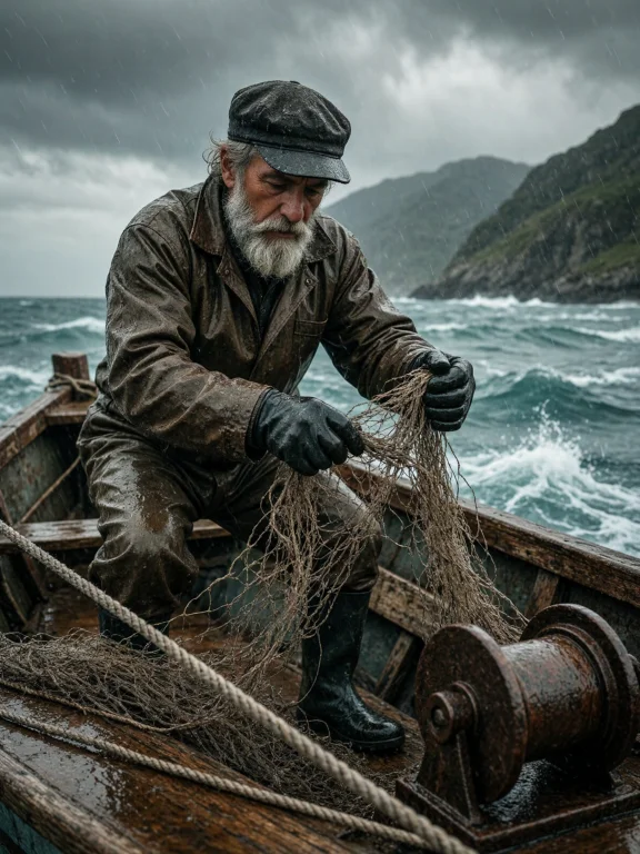 A Dramatic Realistic Maritime Photograph Shows An Elderly Ma...