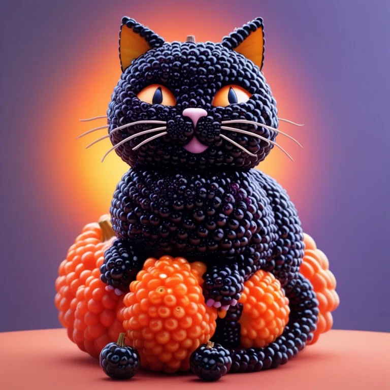 Blackberryworld Black Cat, Stylized 3d, Chubby Halloween Cat...