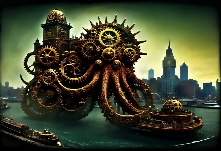 Photo-realistic Gear Encrusted Steampunk Giant Clockwork Gea...