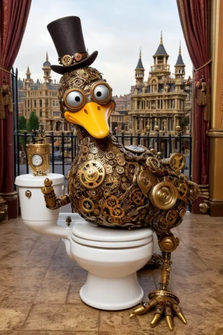 Funny, Intricate Mechanical Details, In A Palace With Column... — SDXL AI Prompt: funny, intricate mechanical details, in a palace with columns and an open ((view...